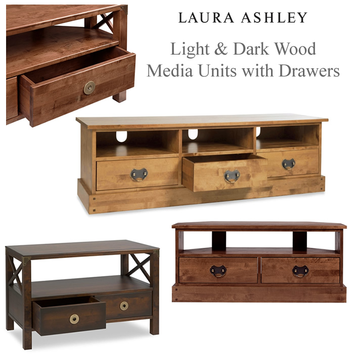Laura Ashley light & dark wood media units with drawers